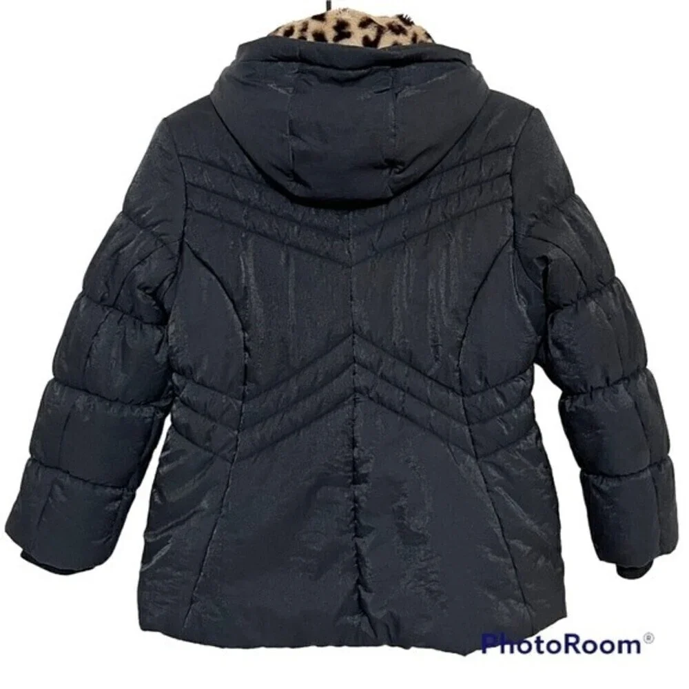ZeroXposur Girls Coat Black with Leopard Print Lined Hood Size Medium